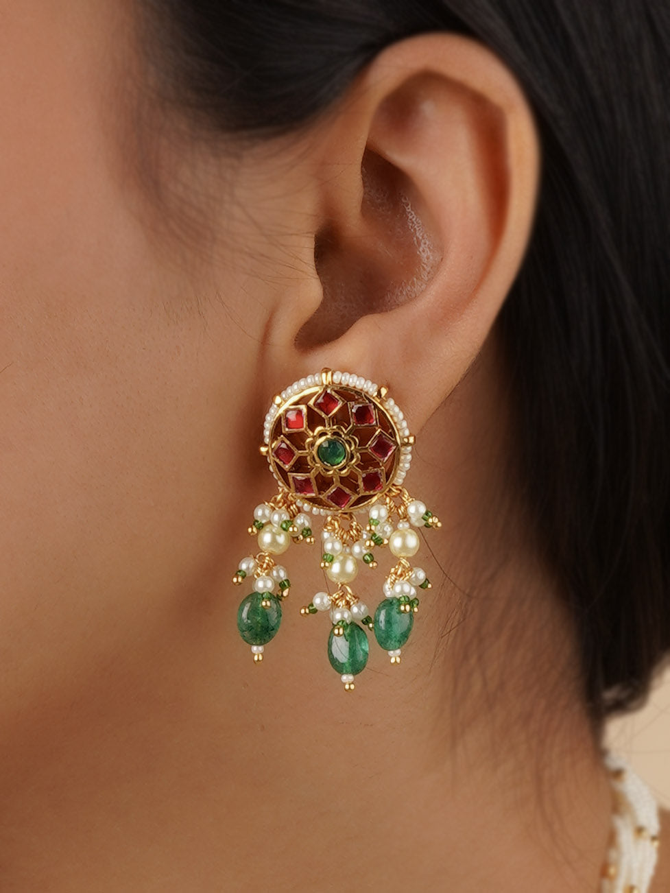 Multicolor Gold Plated Jadau Kundan Necklace Set - MS2147M