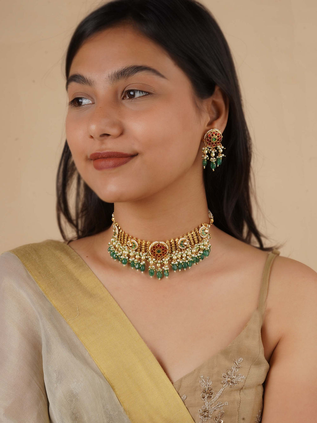 Multicolor Gold Plated Jadau Kundan Necklace Set - MS2147M