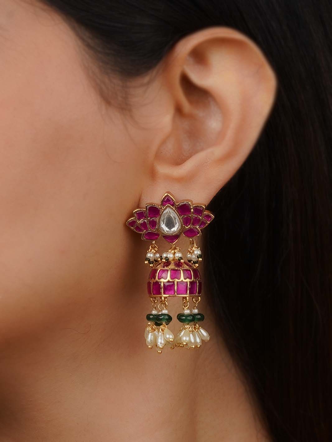 Multicolor Gold Plated Jadau Kundan Necklace Set - MS2166M