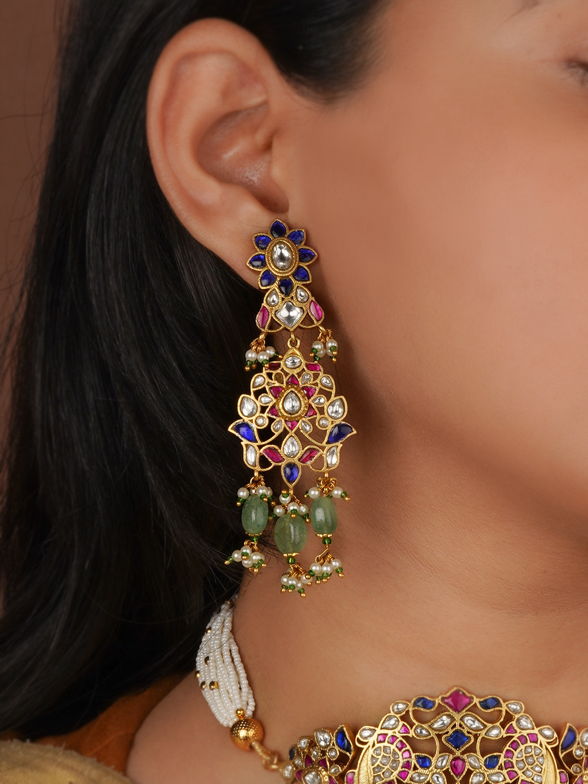 Multicolor Gold Plated Jadau Kundan Necklace Set - MS2184M