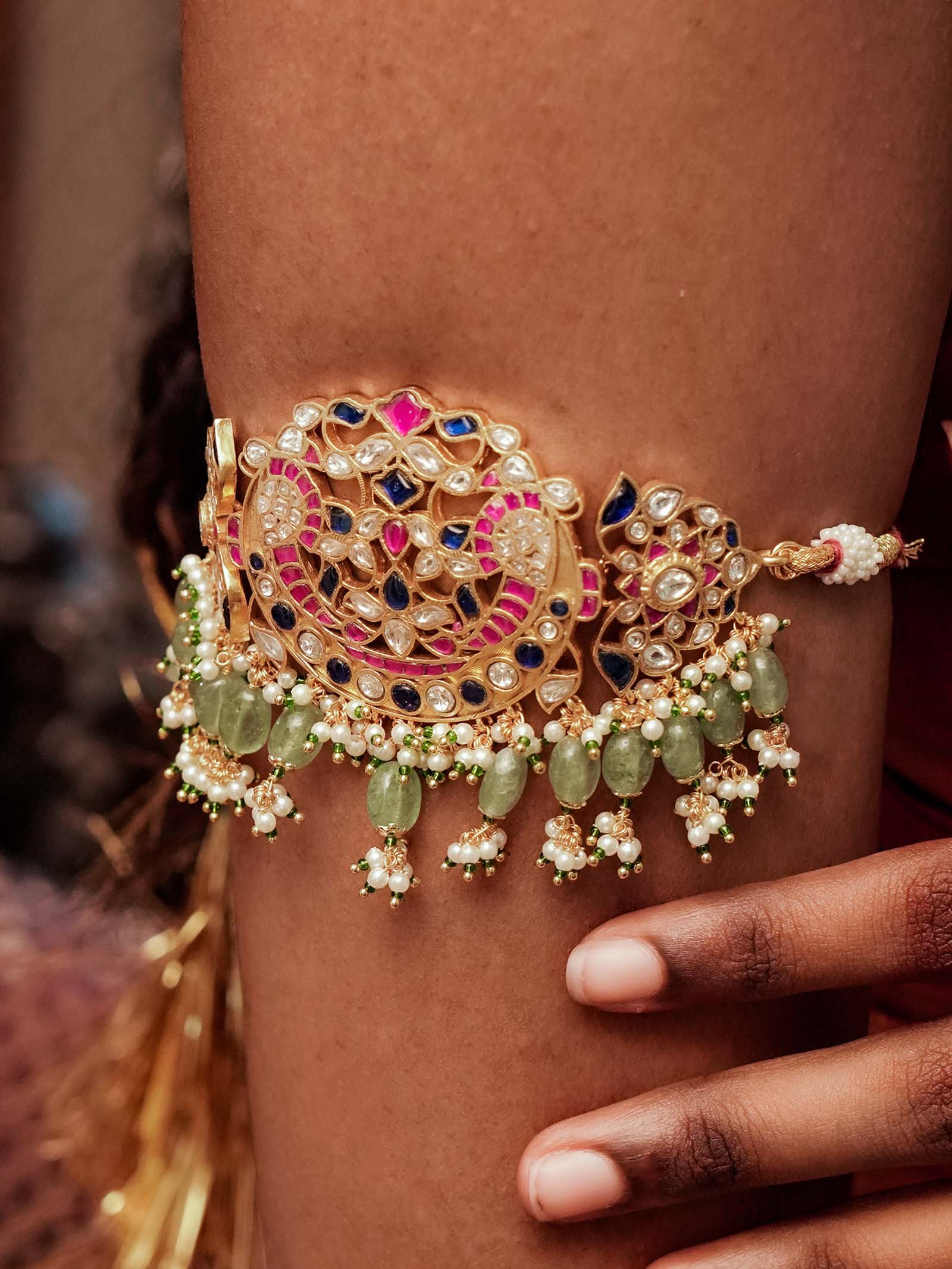 Multicolor Gold Plated Jadau Kundan Necklace Set - MS2184M