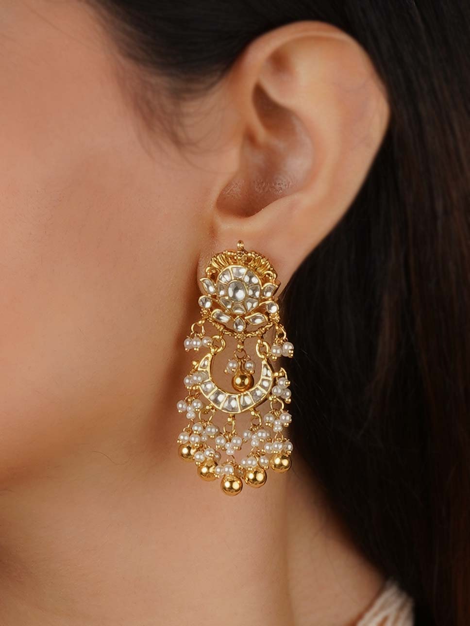 White Color Gold Plated Jadau Kundan Necklace Set - MS2230Y