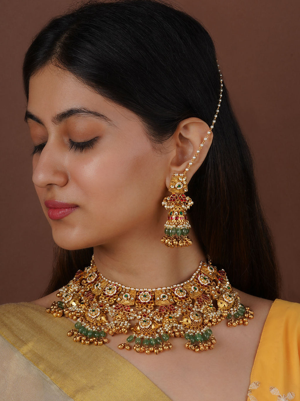 Multicolor Gold Plated Jadau Kundan Necklace Set - MS2322M