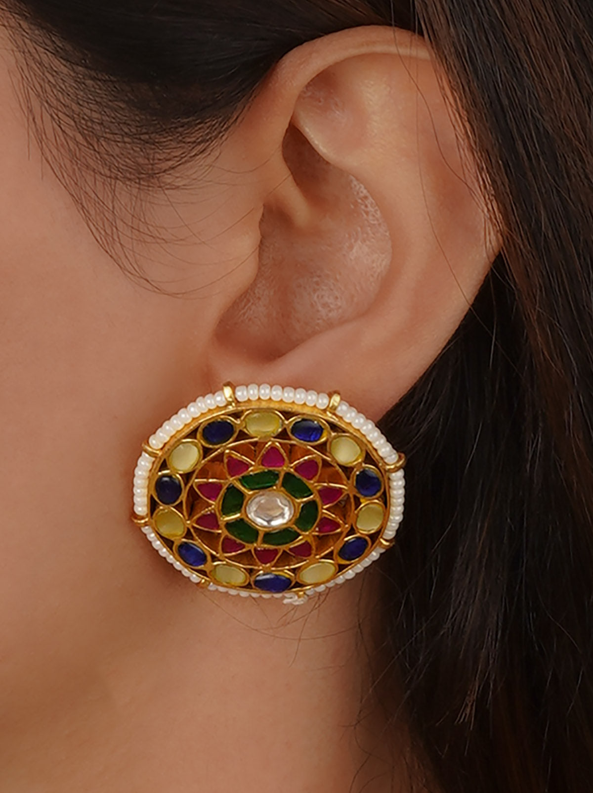 Multicolor Gold Plated Jadau Kundan Necklace Set - MS2378M