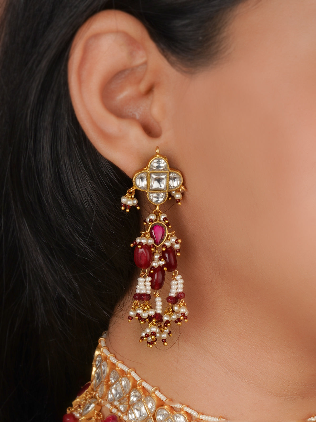 Pink Color Gold Plated Jadau Kundan Necklace Set - MS2523WP