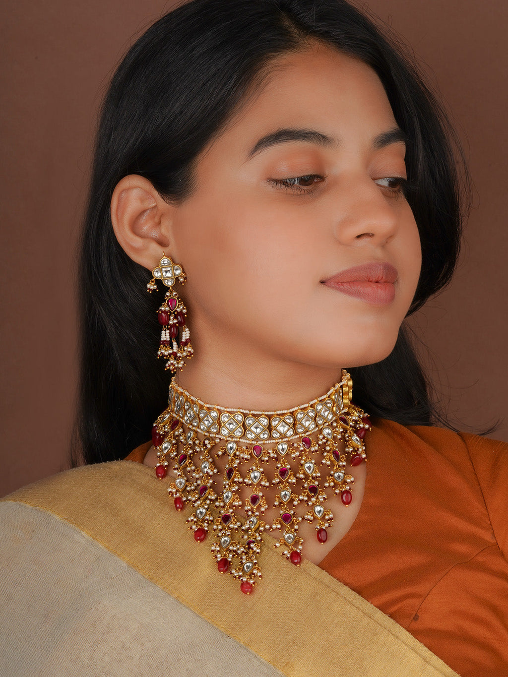 Pink Color Gold Plated Jadau Kundan Necklace Set - MS2523WP