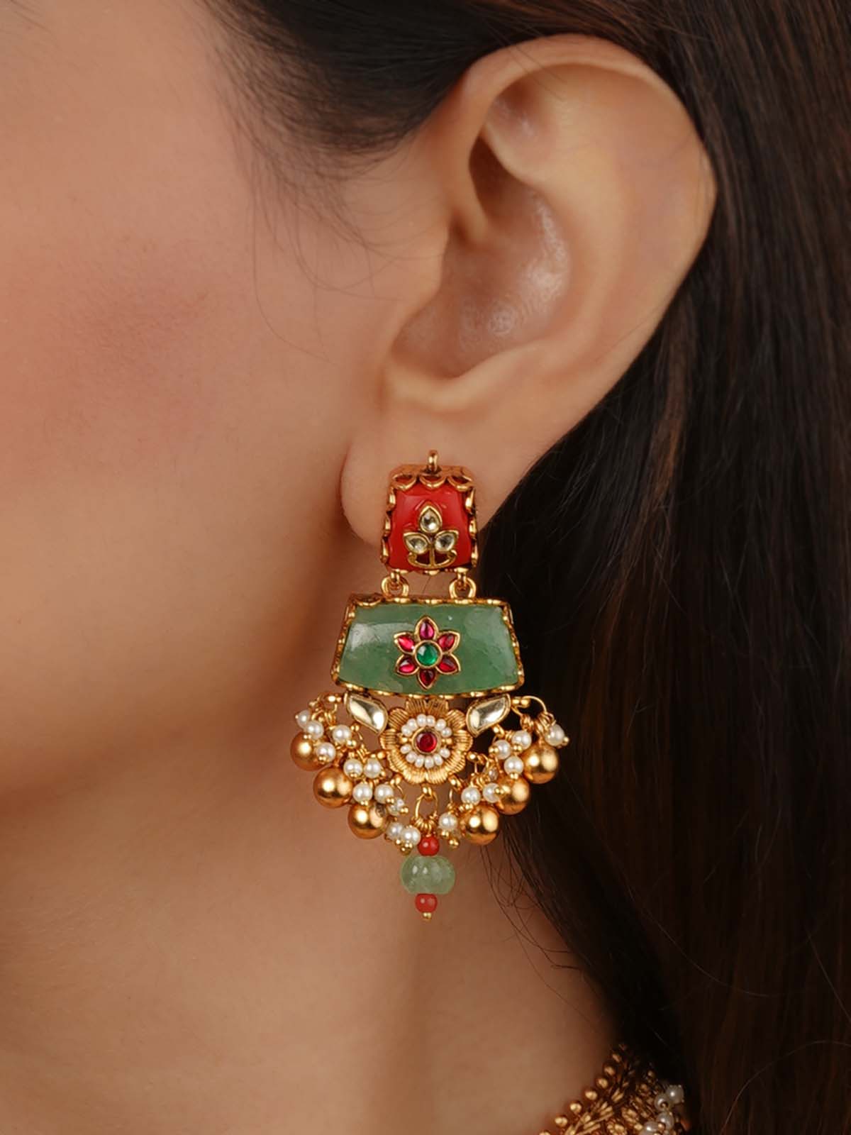 Multicolor Gold Plated Jadau Kundan Necklace Set - MS2556M