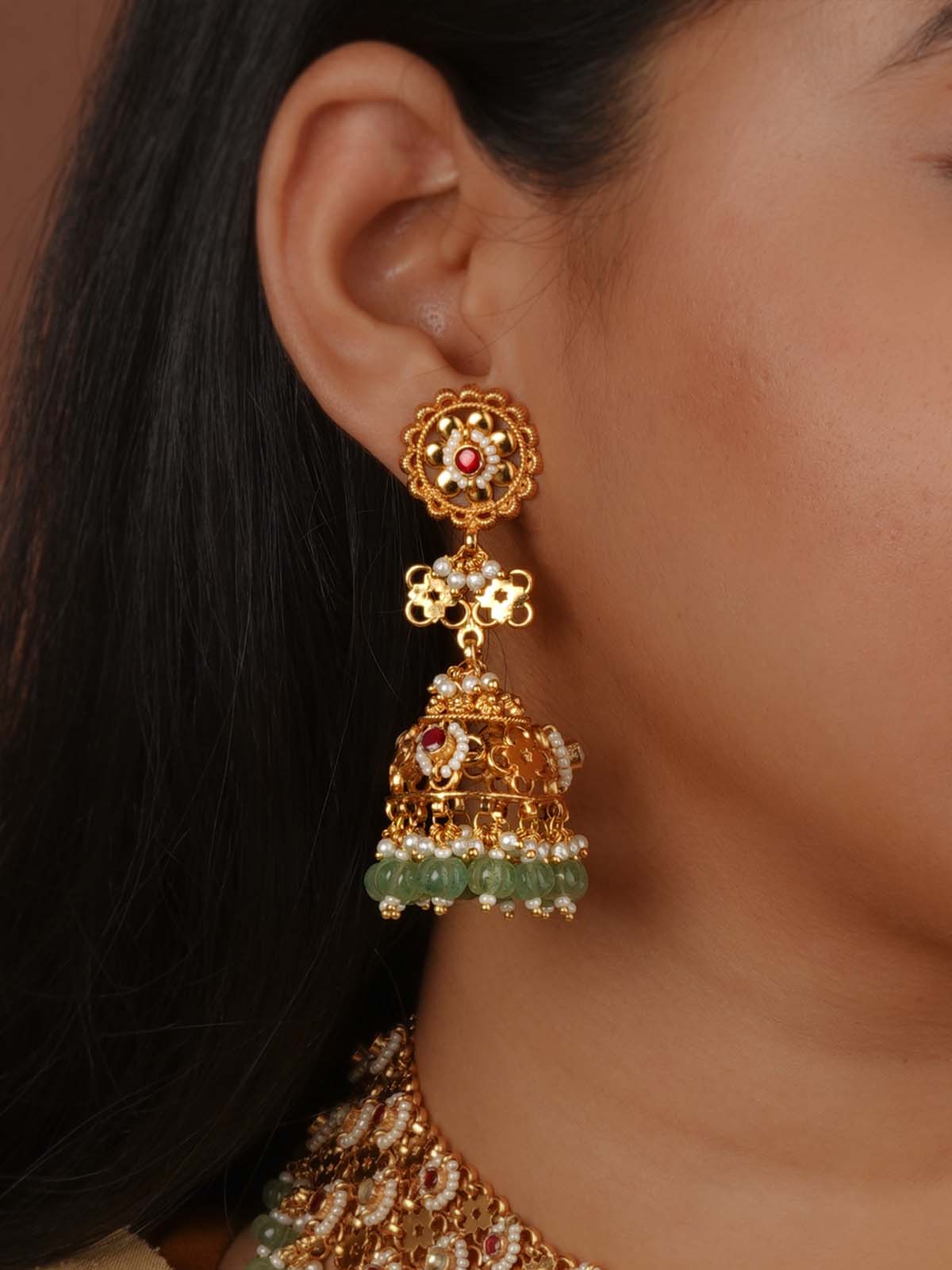 Red Color Gold Plated Jadau Kundan Necklace Set - MS2564YR