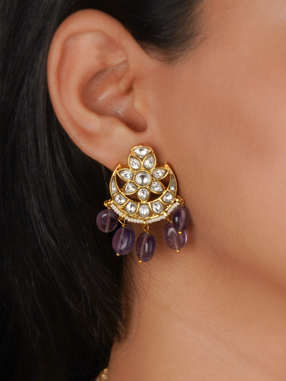 Purple Color Gold Plated Jadau Kundan Necklace Set - MS2582W