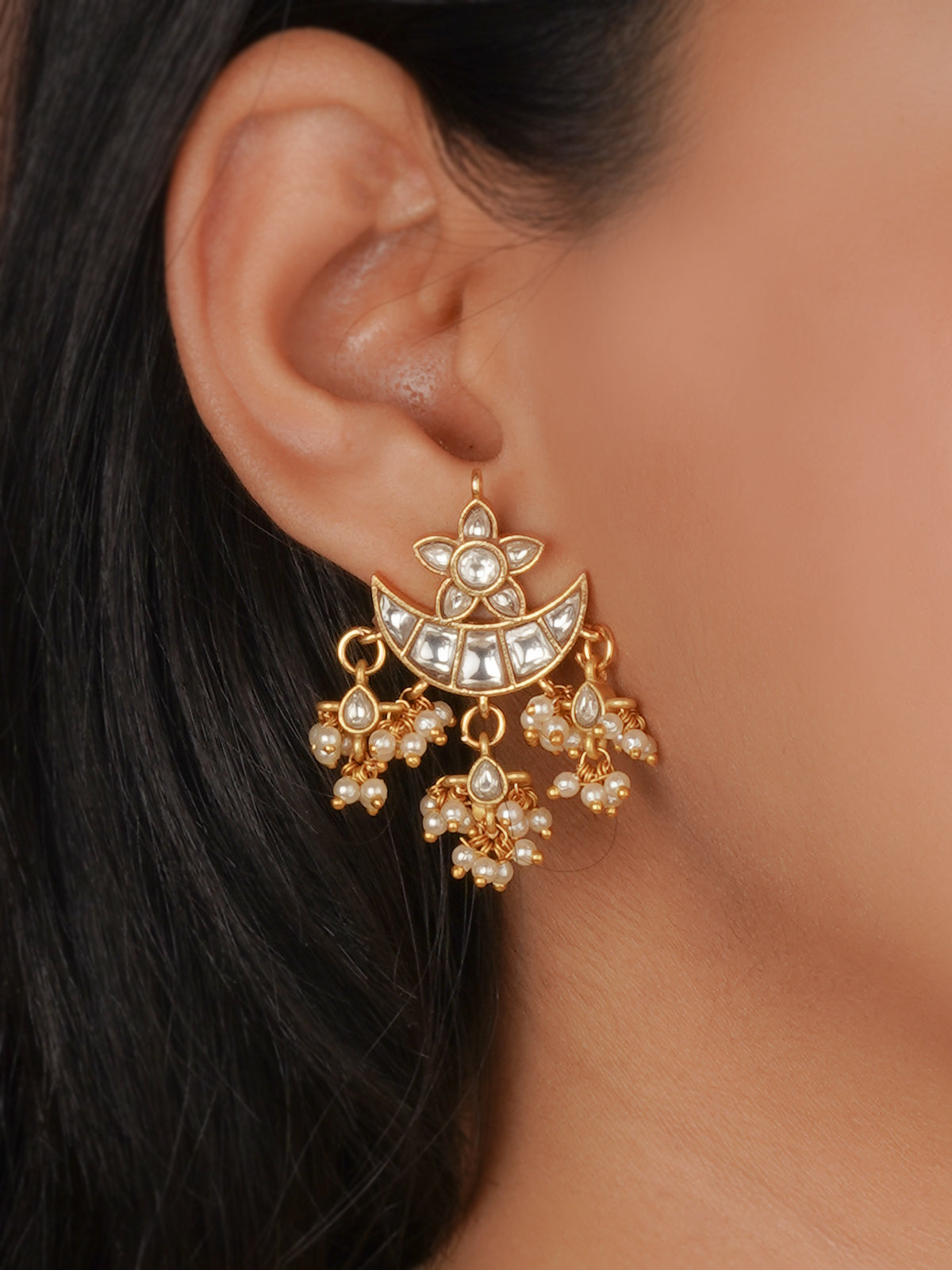 White Color Gold Plated Jadau Kundan Necklace Set - MS2590