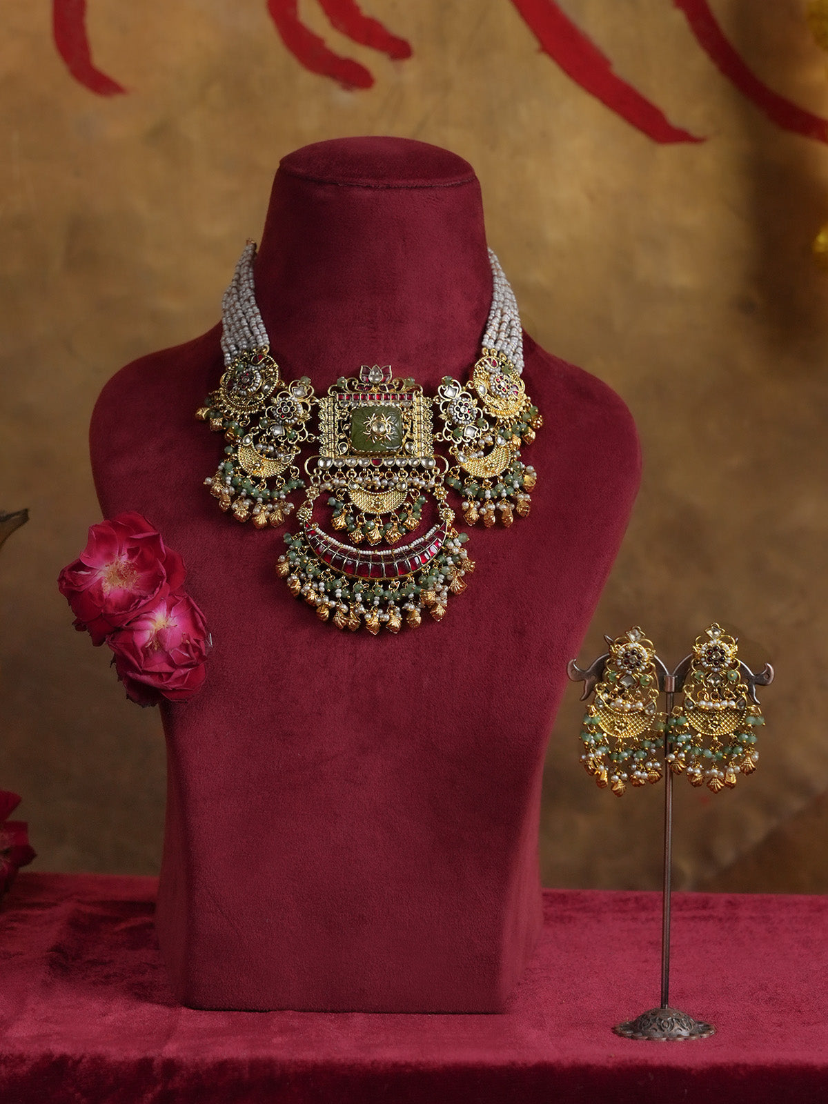 Multicolor Gold Plated Jadau Kundan Necklace Set - MS2659M
