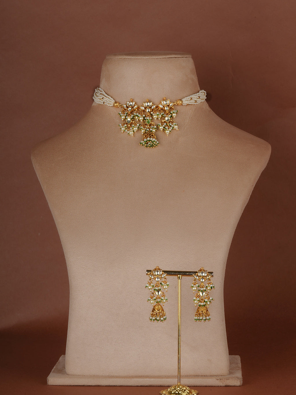 Gold Plated Jadau Kundan Necklace Set - MS2703