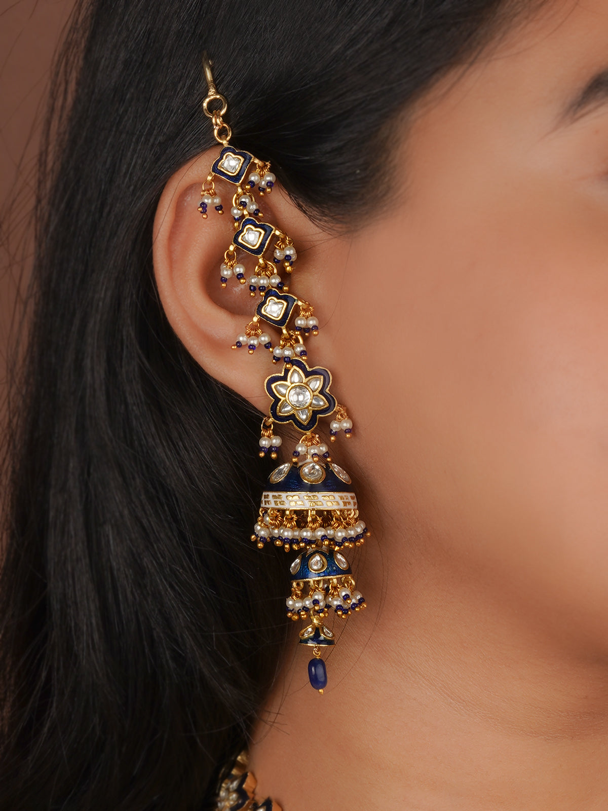 Blue Color Gold Plated Jadau Kundan Necklace Set - MS2790BL