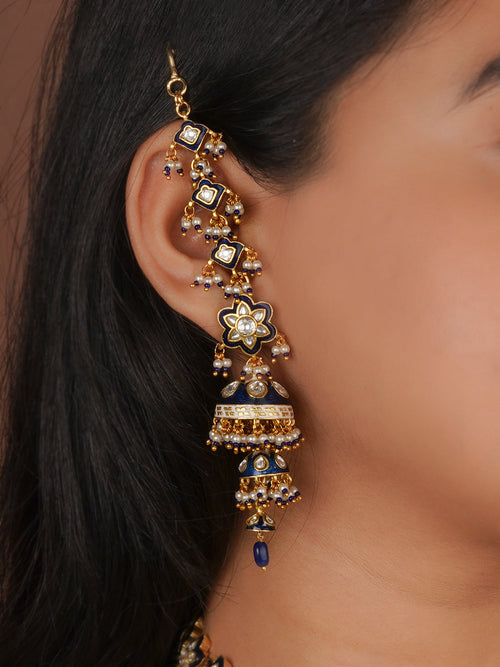 Blue Color Gold Plated Jadau Kundan Necklace Set - MS2790BL