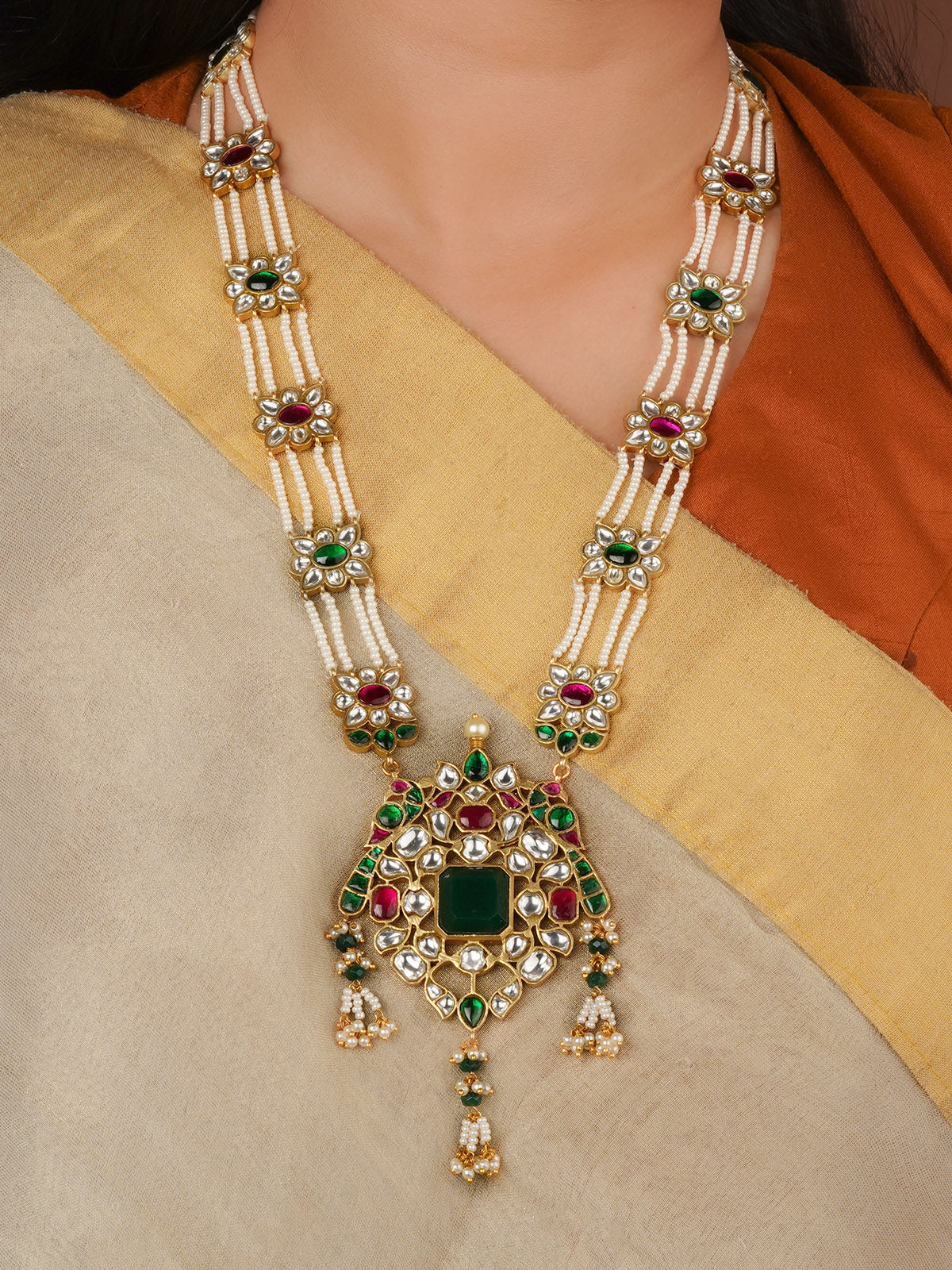 Multicolor Gold Plated Jadau Kundan Necklace Set - MS2802M