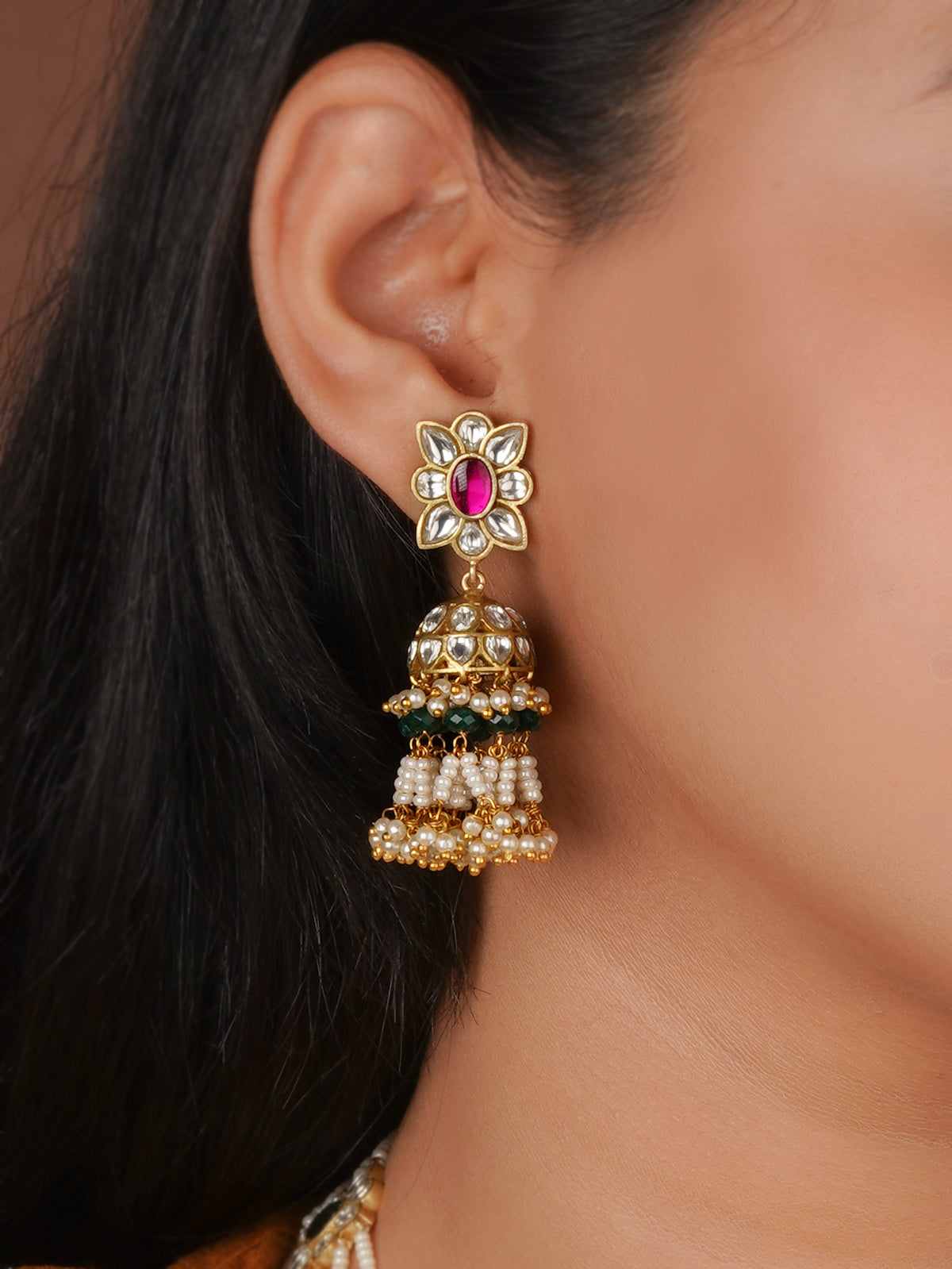 Multicolor Gold Plated Jadau Kundan Necklace Set - MS2802M