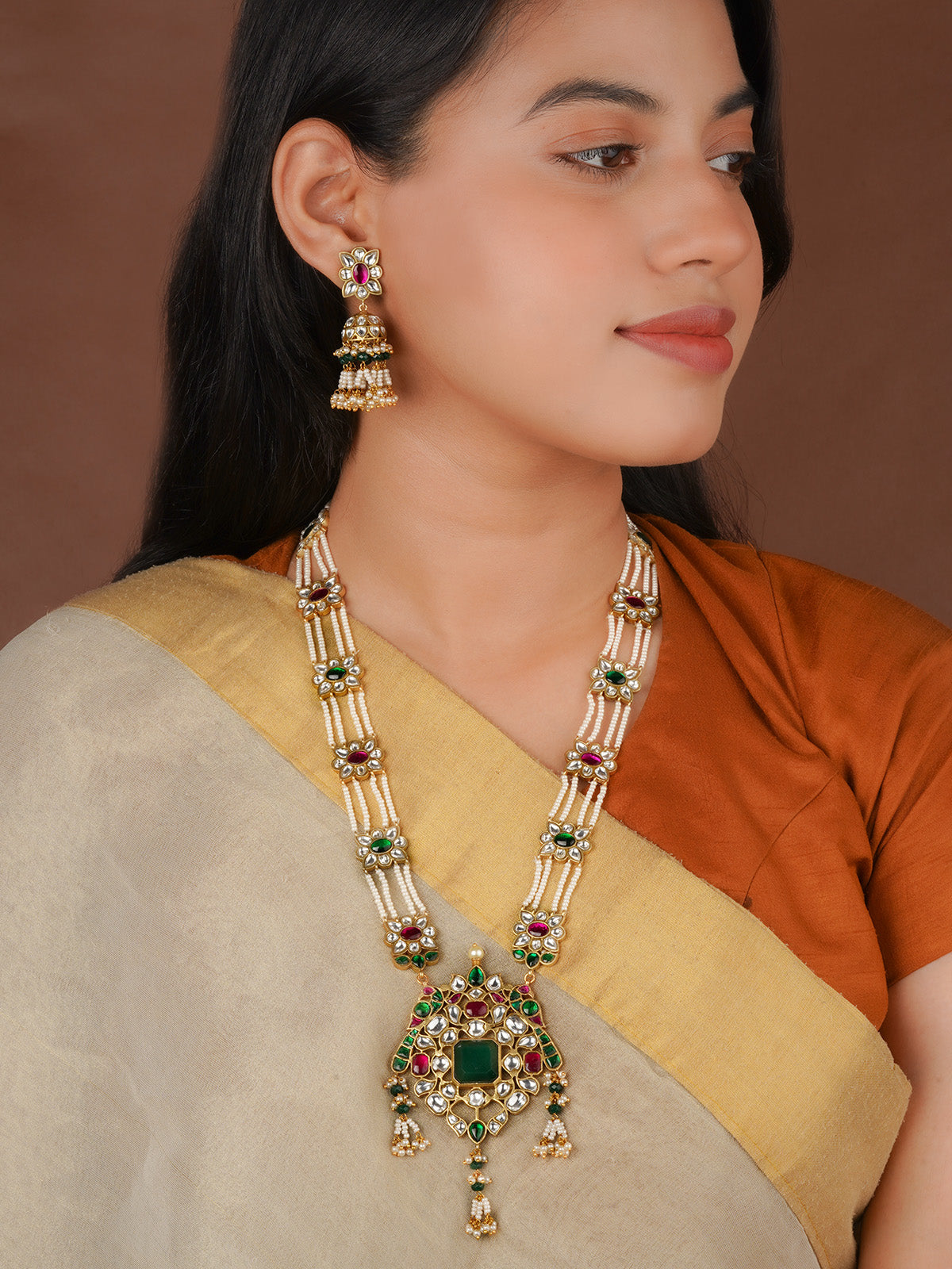 Multicolor Gold Plated Jadau Kundan Necklace Set - MS2802M