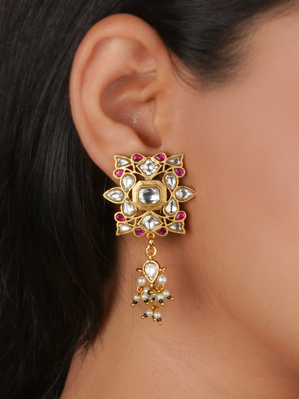 Pink Color Gold Plated Jadau Kundan Necklace Set - MS2819WP