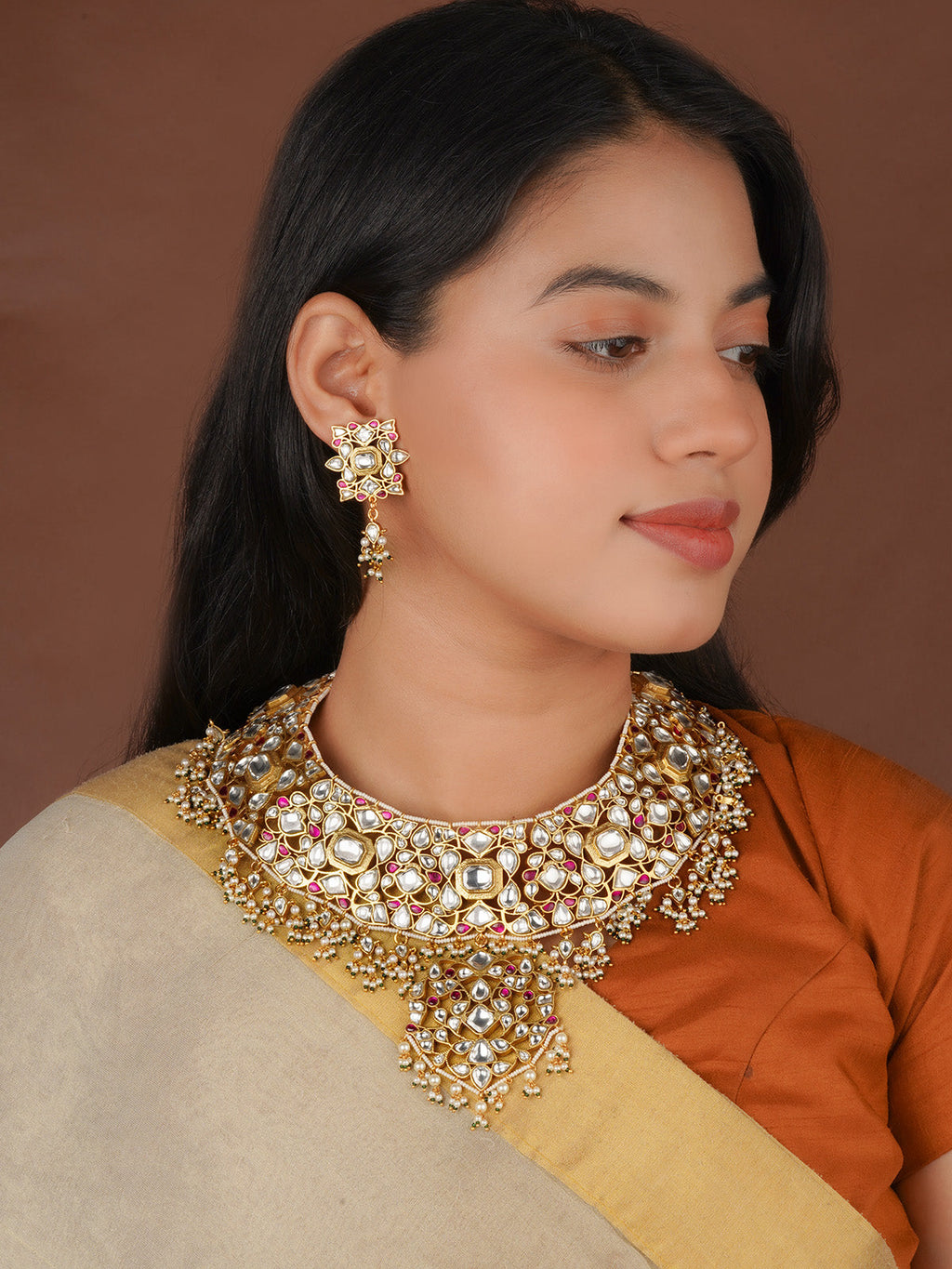 Pink Color Gold Plated Jadau Kundan Necklace Set - MS2819WP