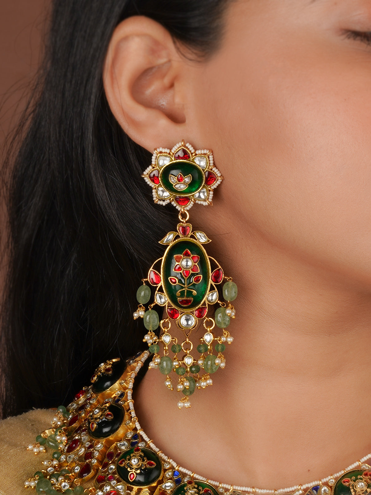 Multicolor Gold Plated Jadau Kundan Necklace Set - MS2821M