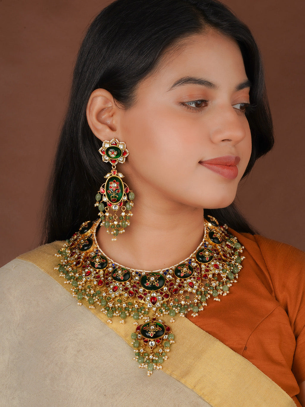 Multicolor Gold Plated Jadau Kundan Necklace Set - MS2821M
