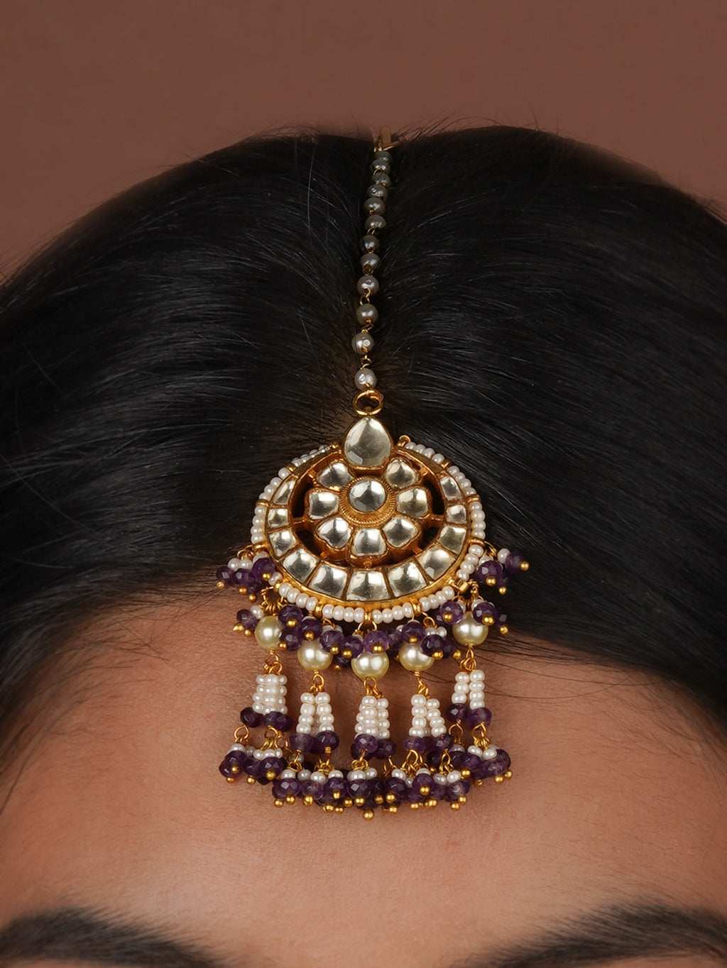 Purple Color Gold Plated Jadau Kundan Necklace Set - MS2845