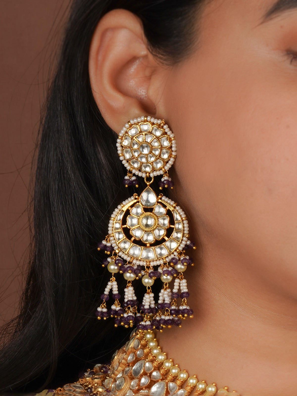 Purple Color Gold Plated Jadau Kundan Necklace Set - MS2845