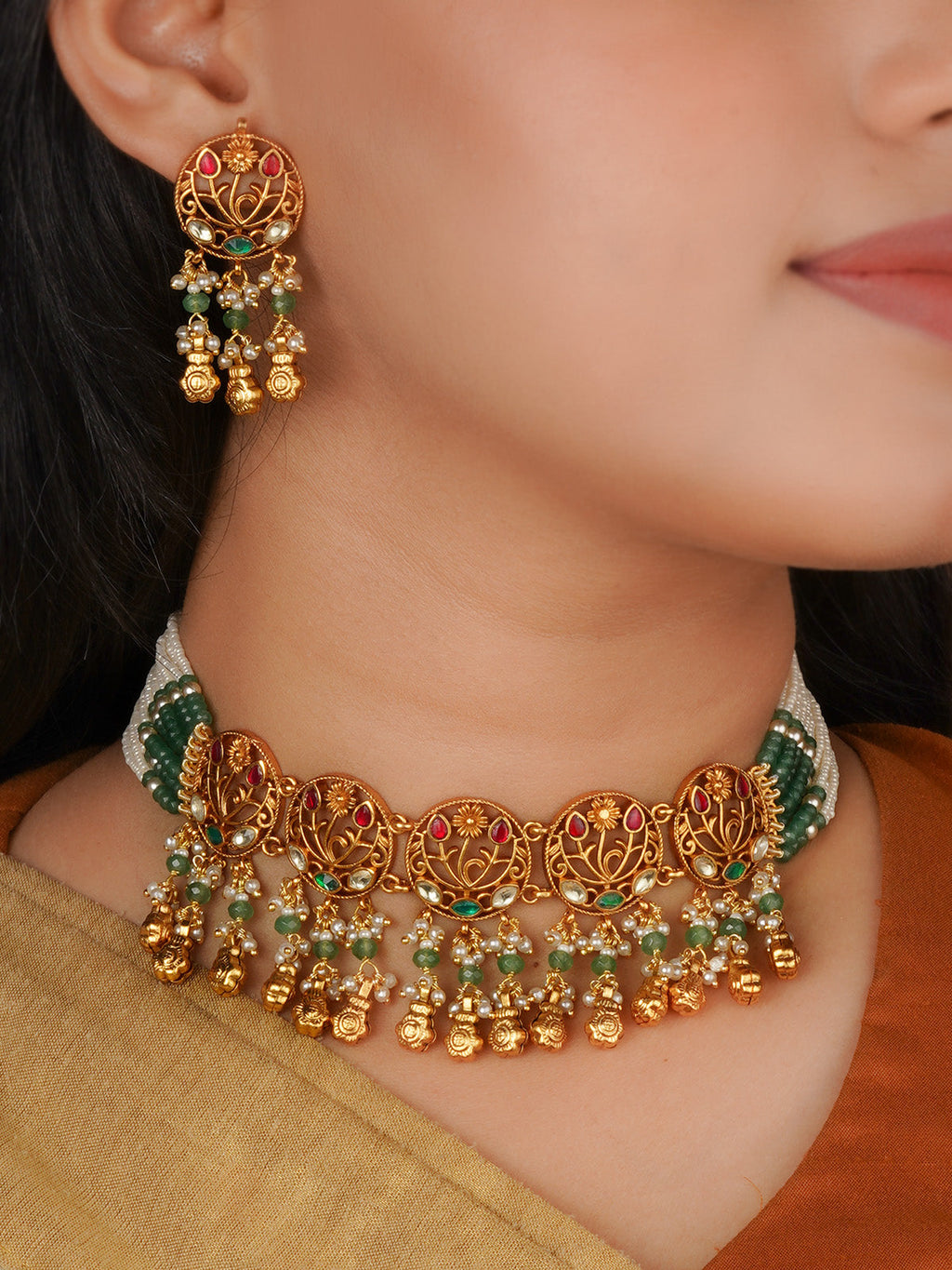 Gold Plated Jadau Kundan Necklace Set - MS2863