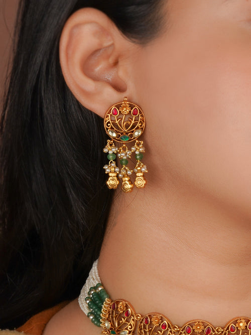 Gold Plated Jadau Kundan Necklace Set - MS2863