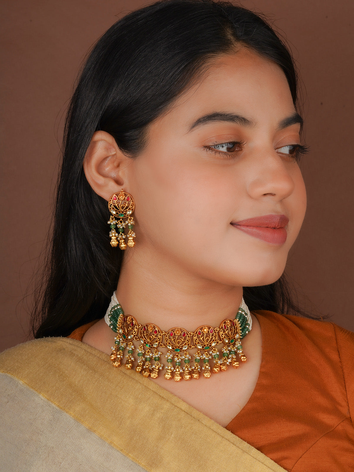 Gold Plated Jadau Kundan Necklace Set - MS2863