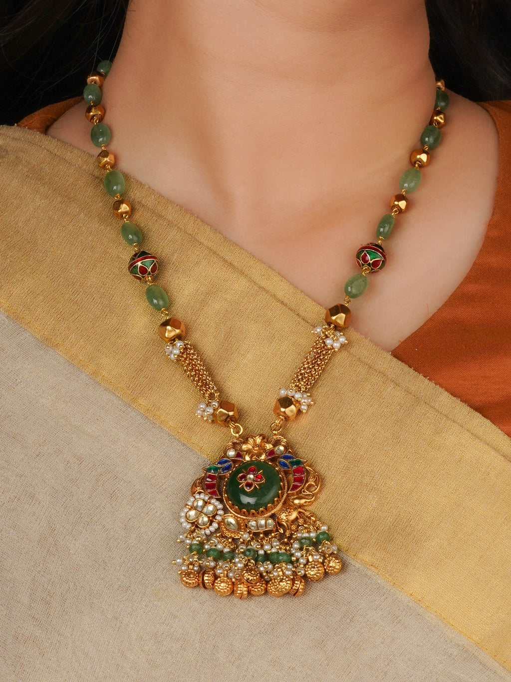 Gold Plated Jadau Kundan Necklace Set - MS2864