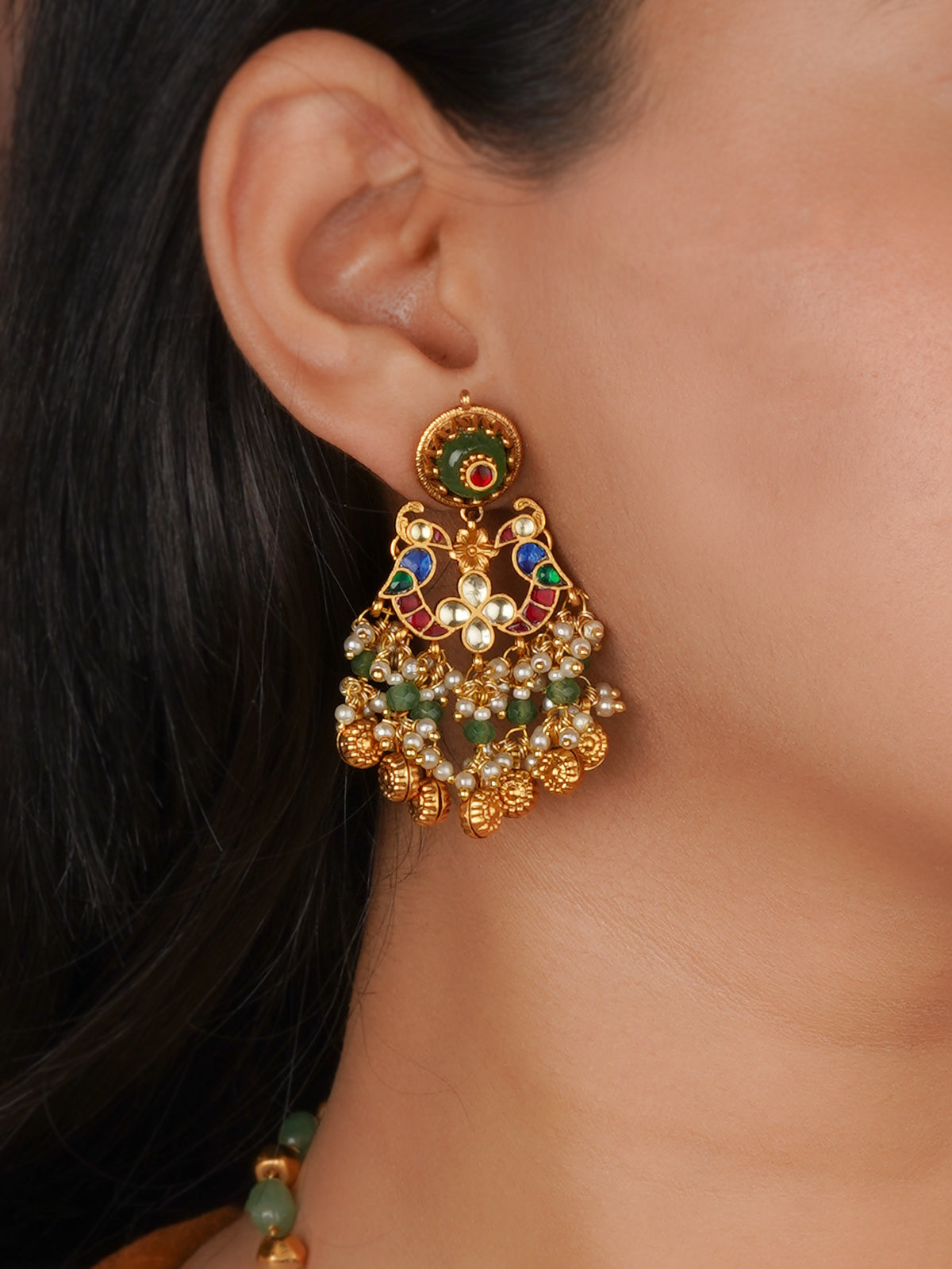 Gold Plated Jadau Kundan Necklace Set - MS2864