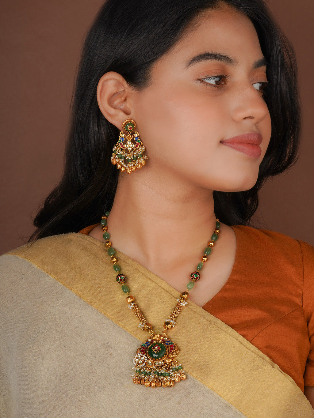 Gold Plated Jadau Kundan Necklace Set - MS2864