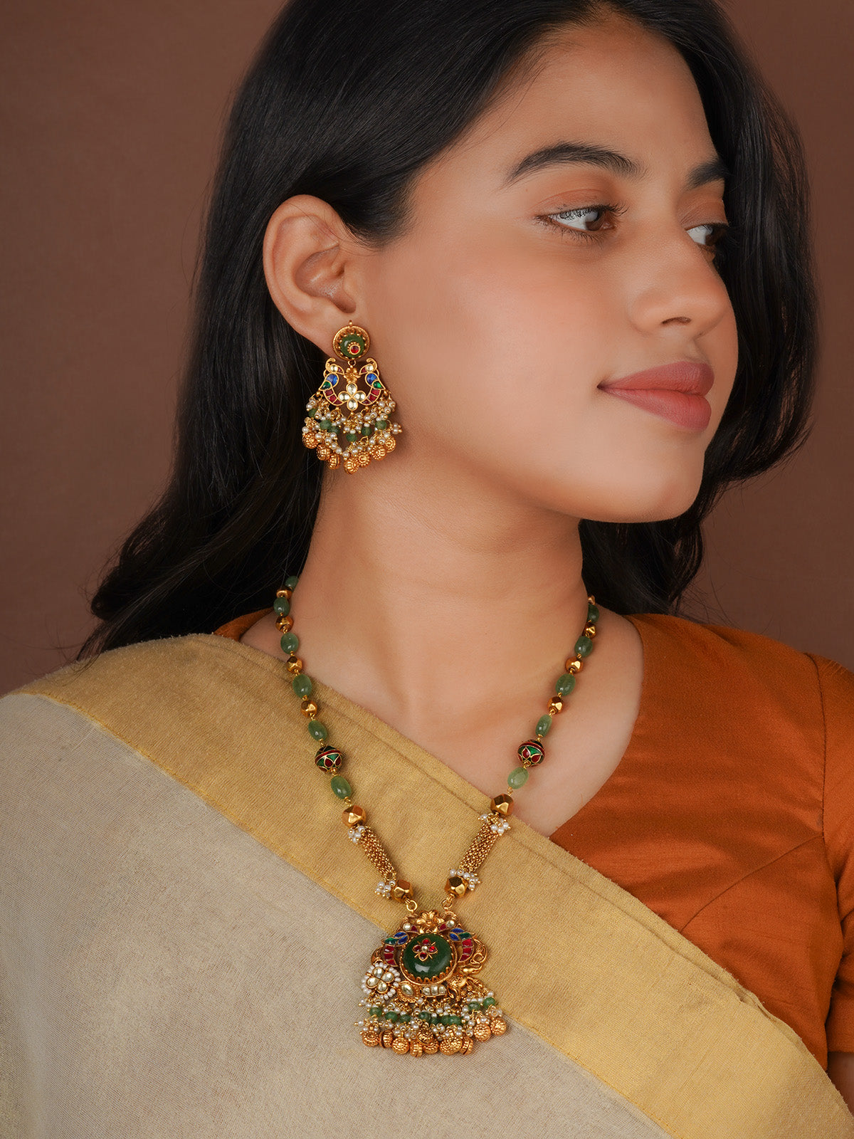 Gold Plated Jadau Kundan Necklace Set - MS2864