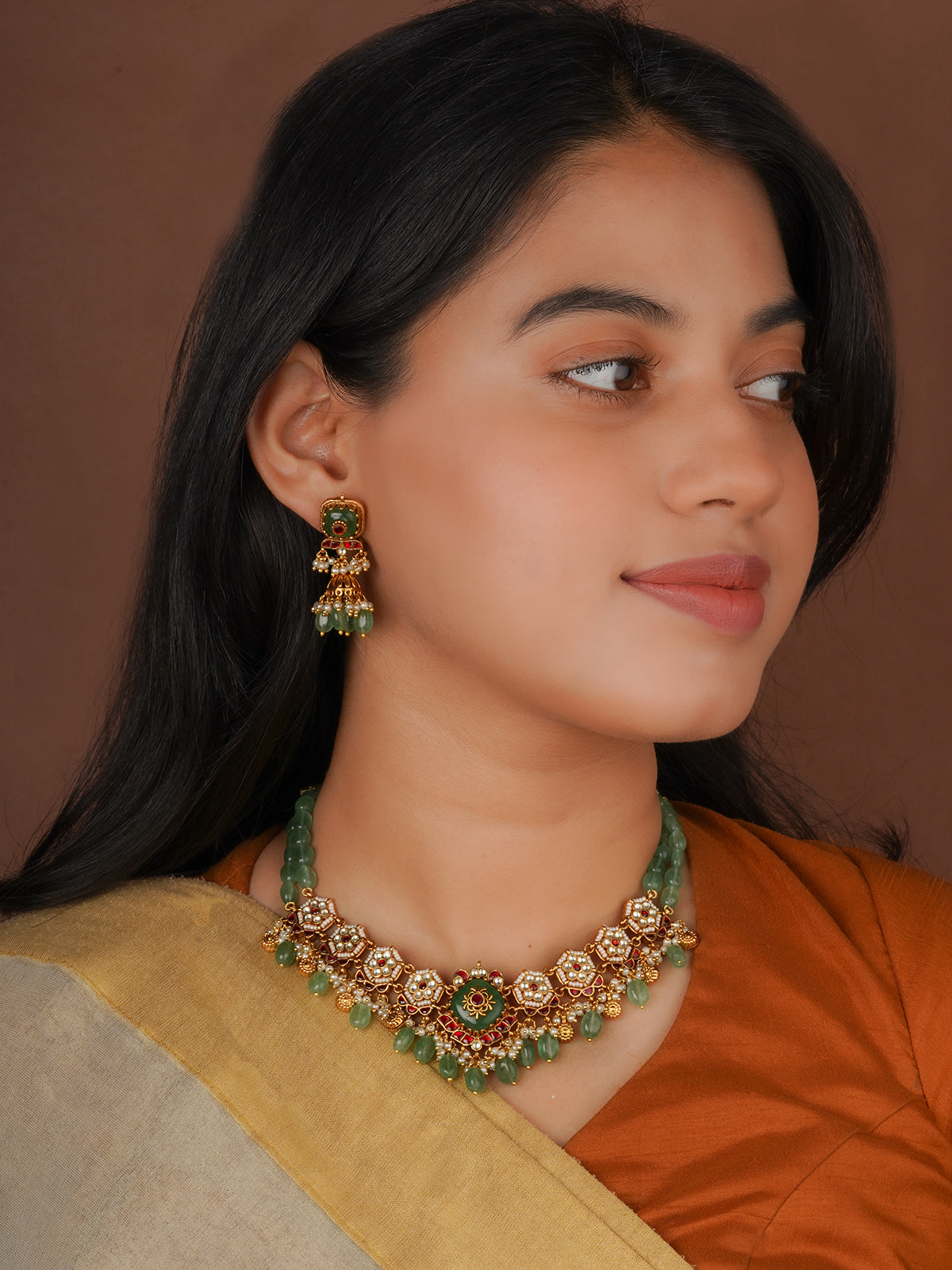 Multicolor Gold Plated Jadau Kundan Necklace Set - MS2866M