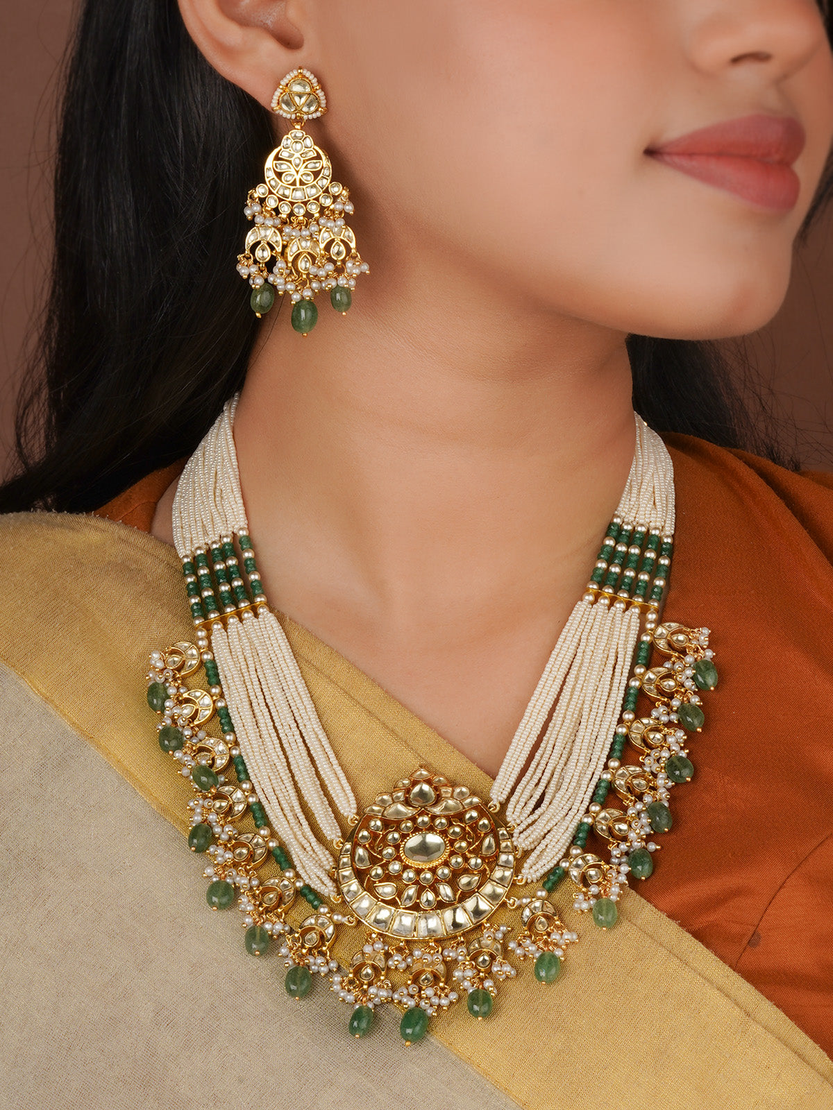 Gold Plated Jadau Kundan Necklace Set - MS2868