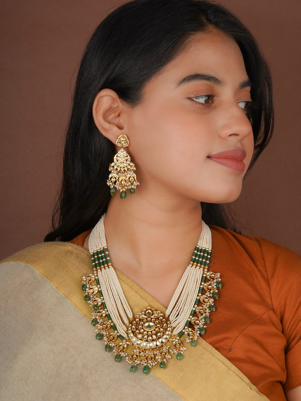 Gold Plated Jadau Kundan Necklace Set - MS2868