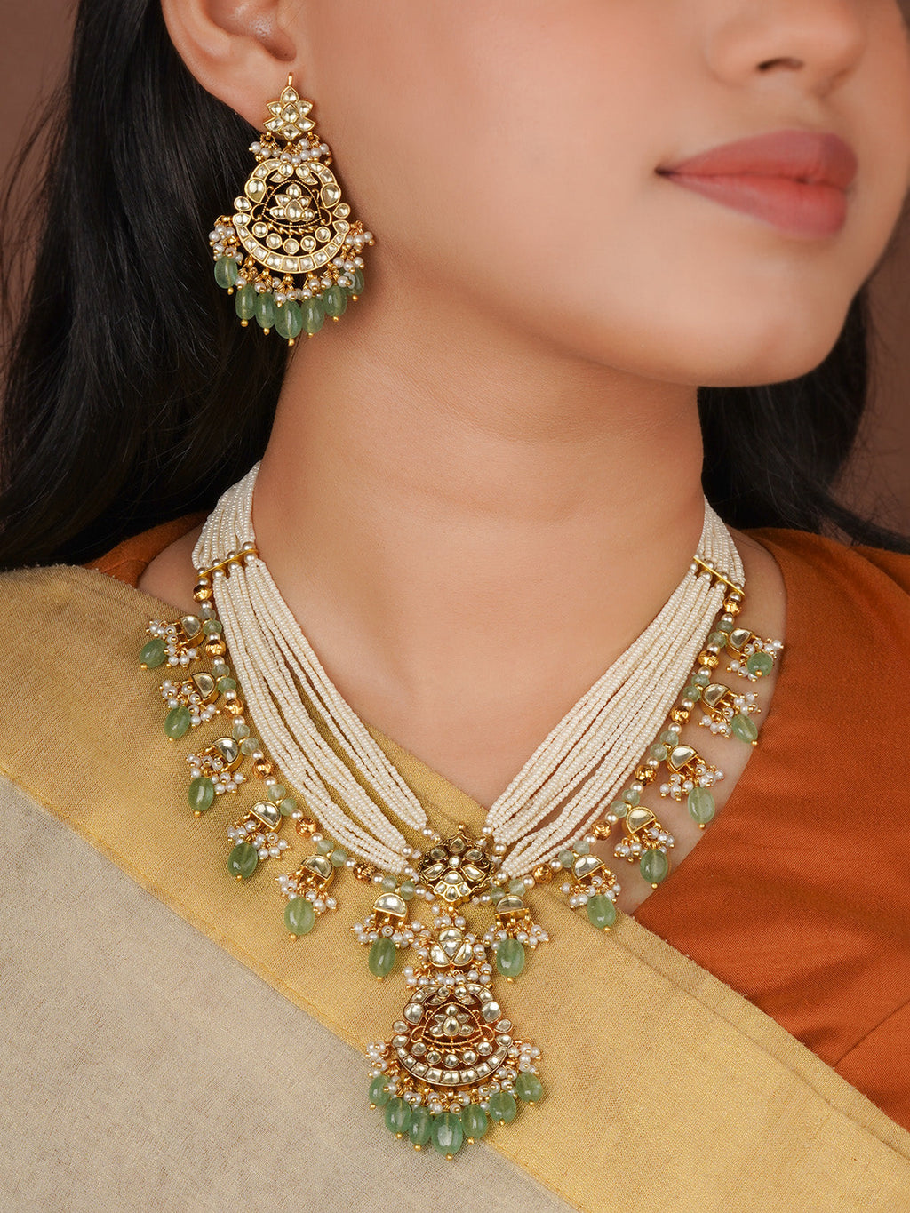 Gold Plated Jadau Kundan Necklace Set - MS2869