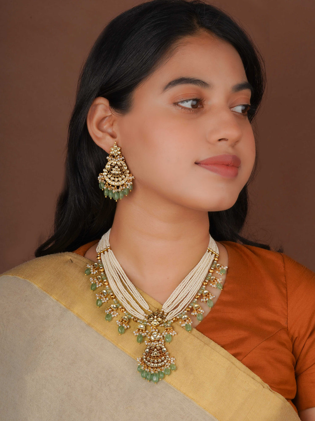 Gold Plated Jadau Kundan Necklace Set - MS2869
