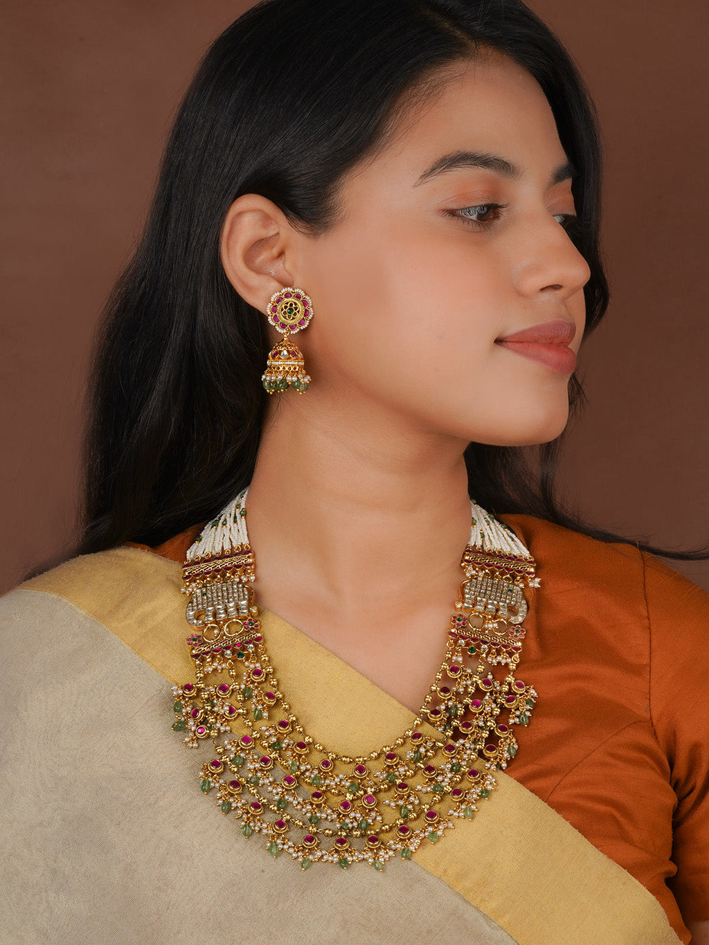 Multicolor Gold Plated Jadau Kundan Necklace Set - MS2872M