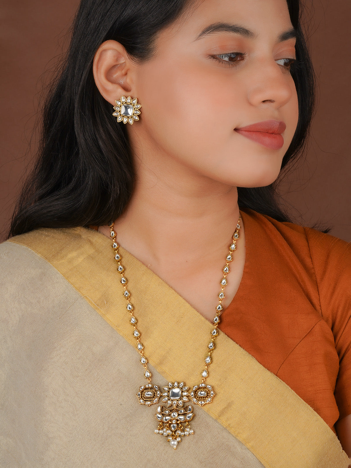Gold Plated Jadau Kundan Necklace Set - MS2873