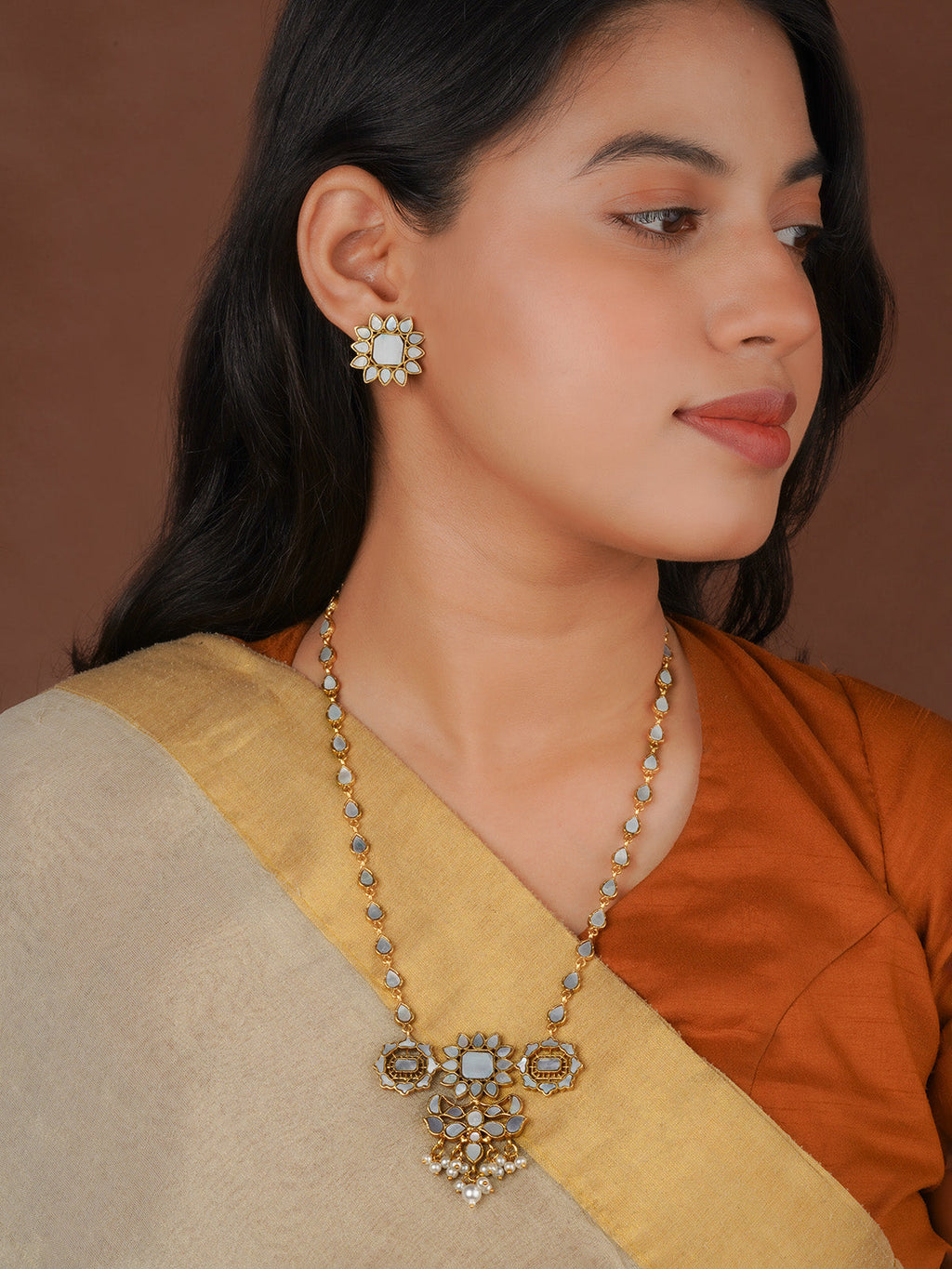 Gold Plated Jadau Kundan Necklace Set - MS2873