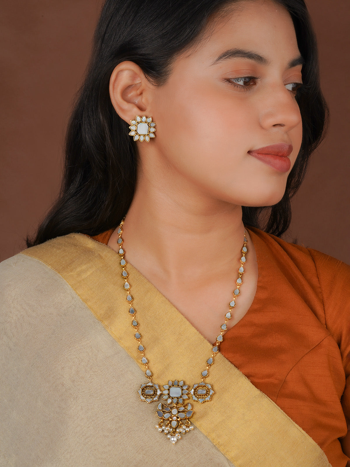 Gold Plated Jadau Kundan Necklace Set - MS2873