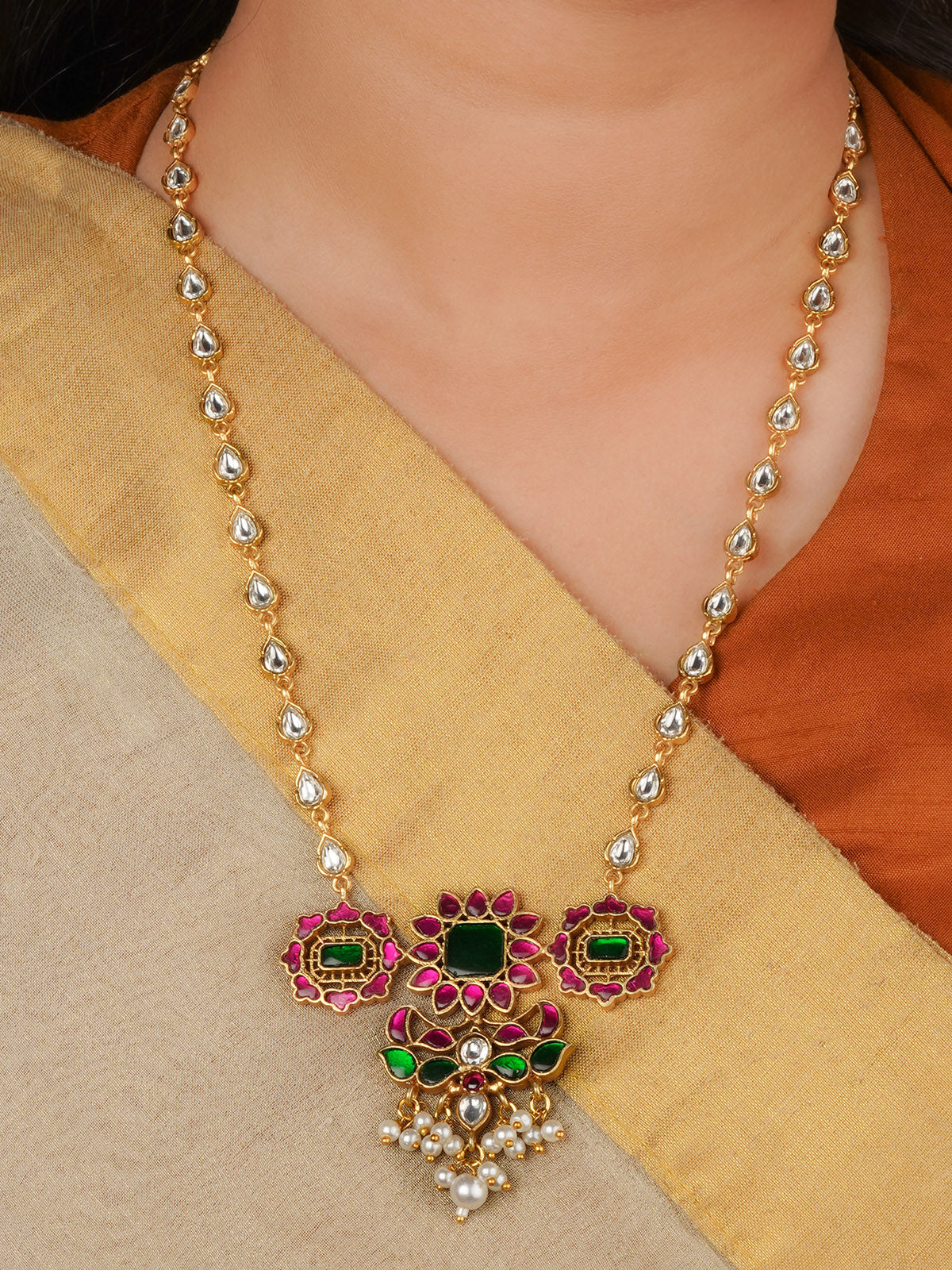 Gold Plated Jadau Kundan Necklace Set - MS2873