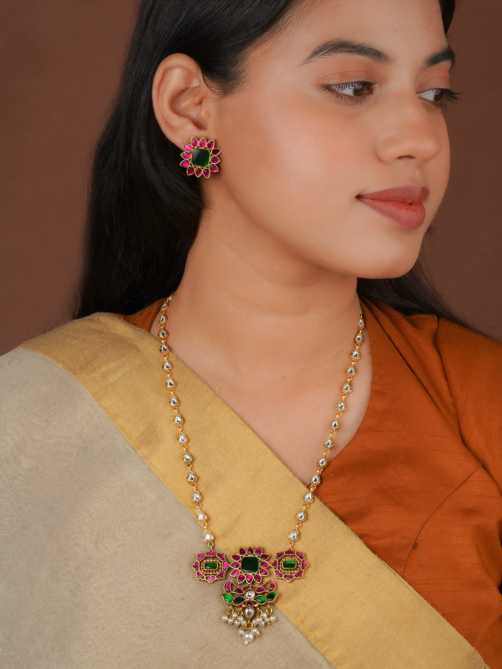 Gold Plated Jadau Kundan Necklace Set - MS2873
