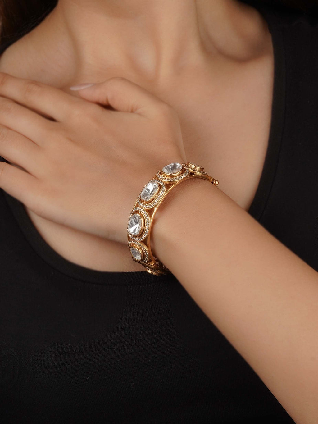 White Color Gold Plated Faux Polki Bangle (1 Piece) - PK-BRAC17