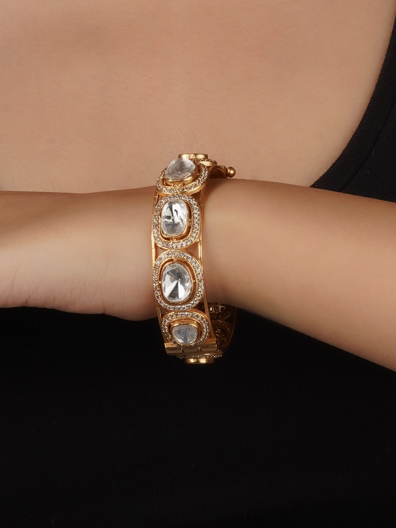 White Color Gold Plated Faux Polki Bangle (1 Piece) - PK-BRAC17