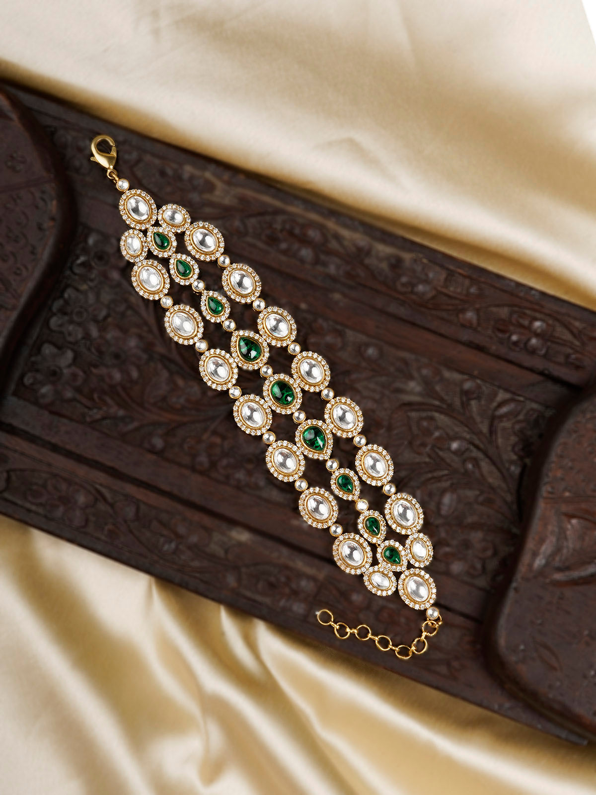 Green Color Gold Plated Faux Polki Bracelet (1 Piece) - PK-BRAC1WGR
