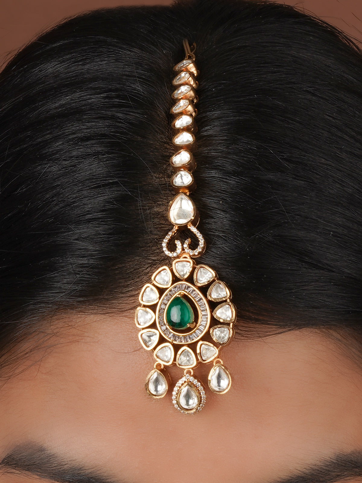 Green Color Gold Plated Faux Polki Bridal Necklace Set - PK-S157GR