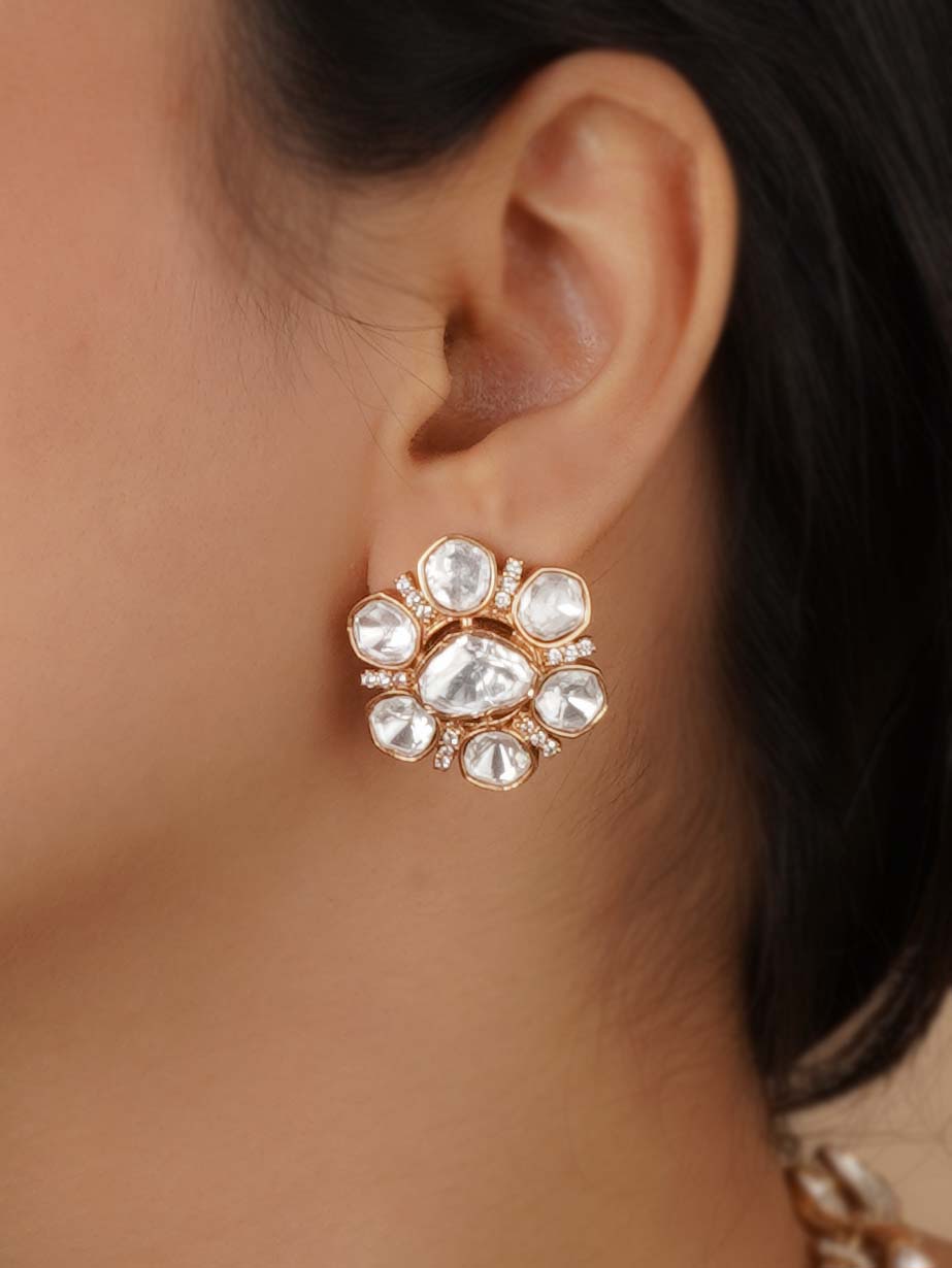 White Color Gold Plated Faux Polki Necklace Set - PK-S238